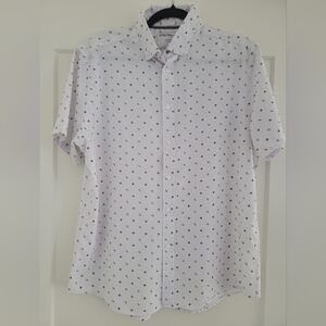White and Black Polka Dot Casual Button Down Shirt